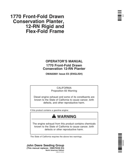 John Deere 1770 Drawn Planters (705101-715999) Operator’s Manual (OMA82881) Workshop Guide