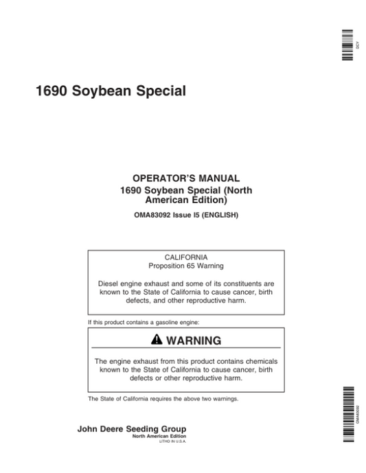 John Deere 1690 Soybean Special Operator’s Manual (OMA83092) Workshop Guide