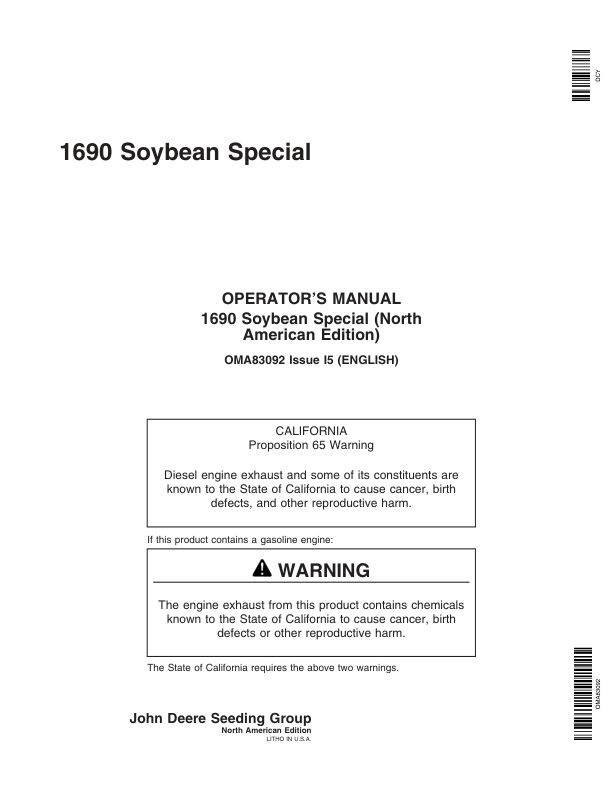 John Deere 1690 Soybean Special Operator’s Manual (OMA83092) Workshop Guide