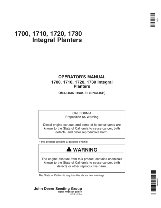 John Deere 1700, 1710, 1720 & 1730 Integral Planter North America & Australia Edition (720101-725100) Operator’s Manual (OMA84607) Workshop Guide