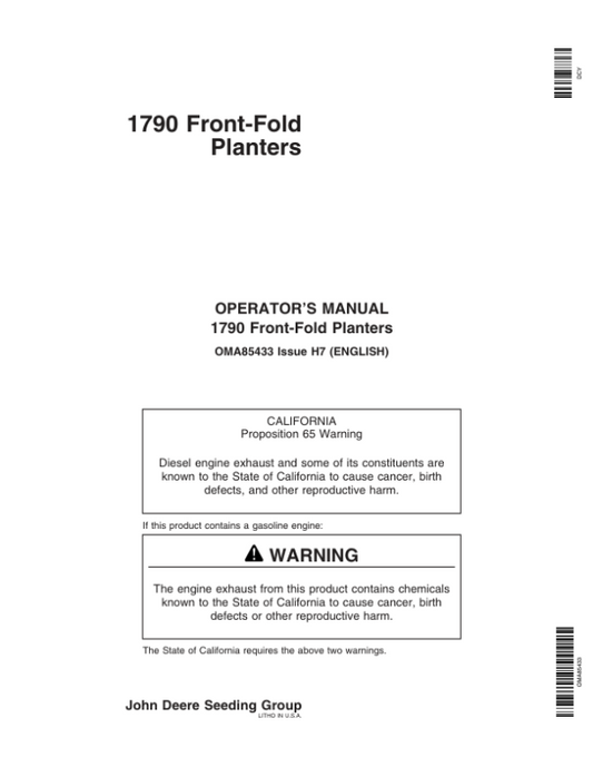 John Deere 1790 Drawn Planters (720101- ) Operator’s Manual (OMA85433) Workshop Guide
