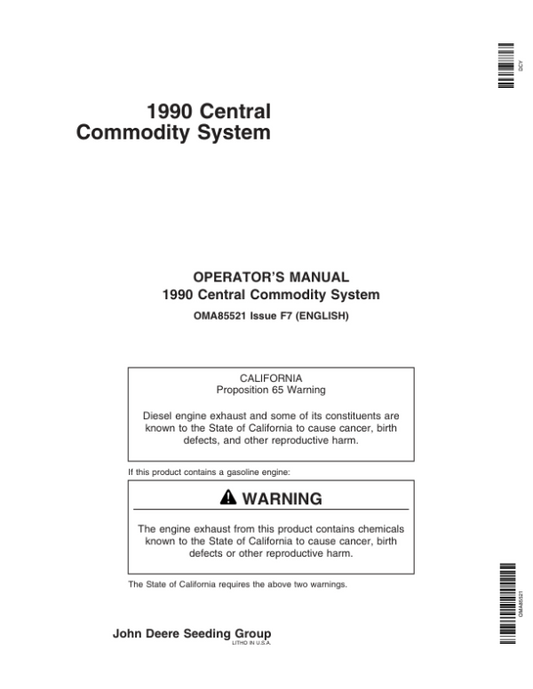 John Deere 1990 Central Commodity System North America (725101-730100) Operator’s Manual (OMA85521) Workshop Guide