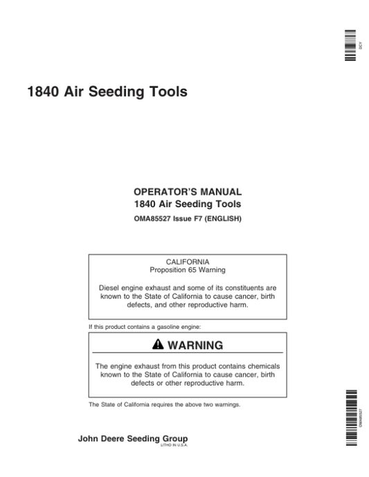 John Deere 1840 Air Seeding Tools (710101-725999) Operator’s Manual (OMA85527) Workshop Guide