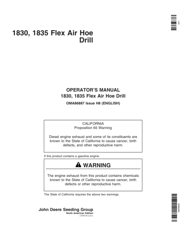 John Deere 1830 & 1835 Flex Air Hoe Drill North America (730101-735100) Operator’s Manual (OMA86887) Workshop Guide