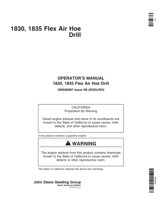 John Deere 1830 & 1835 Flex Air Hoe Drill North America (730101-735100) Operator’s Manual (OMA86887) Workshop Guide