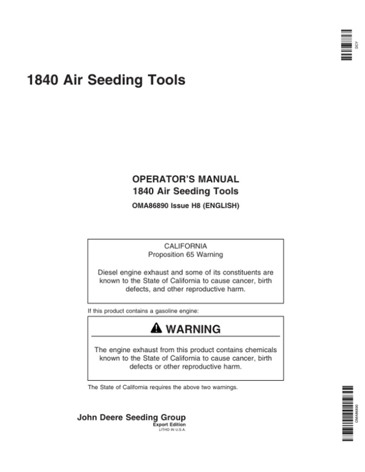 John Deere 1840 Air Seeding Tools (730101-730999 ) Operator’s Manual (OMA86890) Workshop Guide