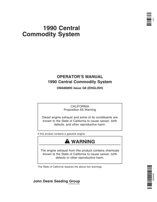 John Deere 1990 Central Commodity System North America (730101-745100) Operator’s Manual (OMA86895) Workshop Guide