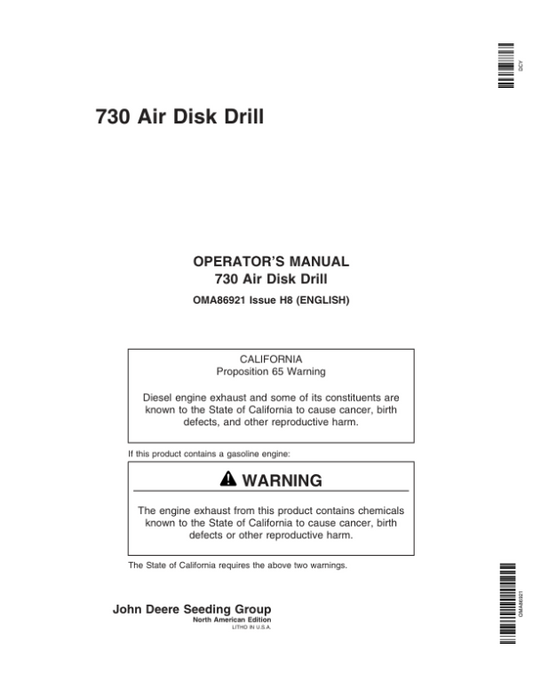 John Deere 730 Air Disk Drill (730101-) (North American) Operator’s Manual (OMA86921) Workshop Guide