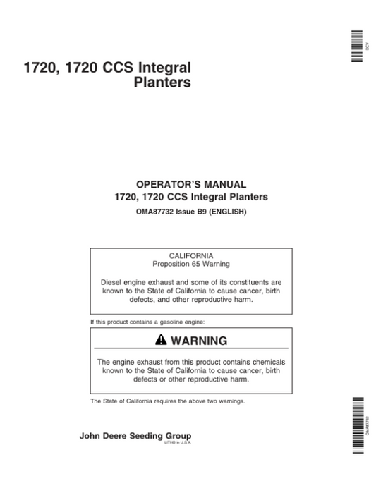 John Deere 1720 Stack-Fold Integral Planter (735101-) Operator’s Manual (OMA87732) Workshop Guide