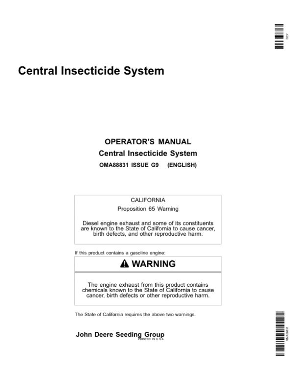 John Deere Central Insecticide System (735101-) Operator’s Manual (OMA88831) Workshop Guide