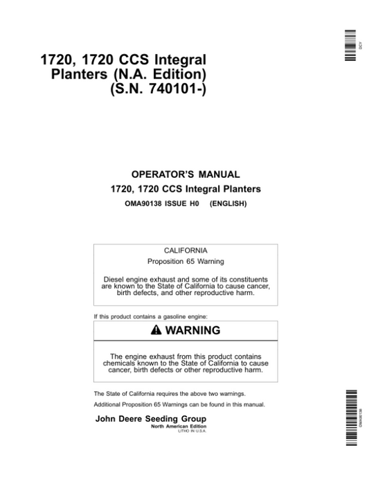John Deere 1720, 1720 CCS Integral Planters (740101-) Operator’s Manual (OMA90138) Workshop Guide
