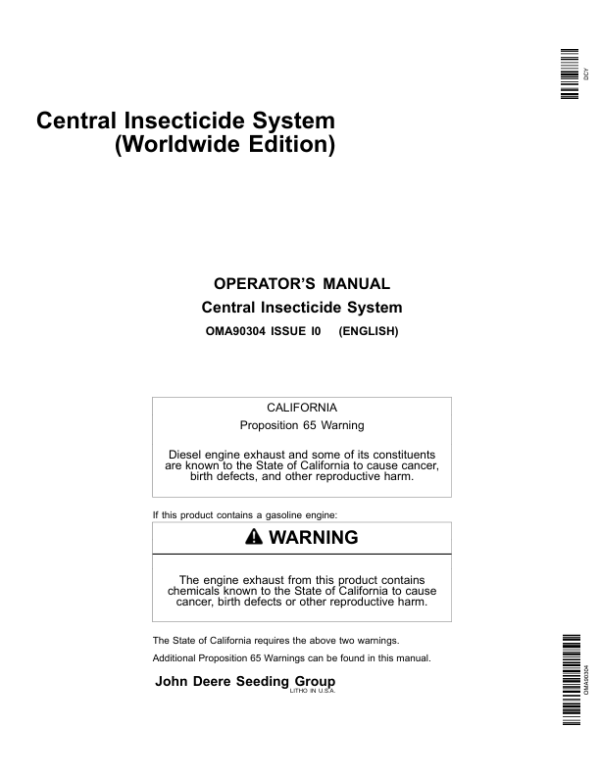 John Deere Central Insecticide System Operator’s Manual (OMA90304) Workshop Guide