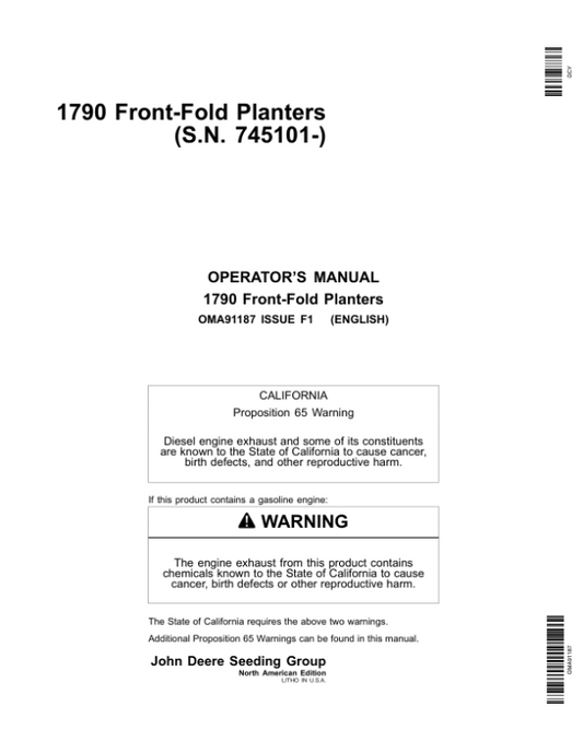 John Deere 1790 Front-Fold Planters (745101-) Operator’s Manual (OMA91187) Workshop Guide
