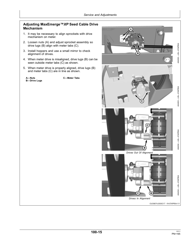 John Deere Components Metric Units for DB44, DB60, DB66, DB80, DB88, DB90, & DB120 Deere/Bauer Planters Worldwide Edition (750101-755100) Operator’s Manual (OMA93547) Workshop Guide