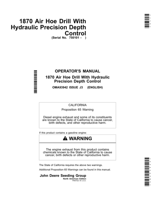 John Deere 1870 Air Hoe Drill North America (750101-760100) Operator’s Manual (OMA93942) Workshop Guide