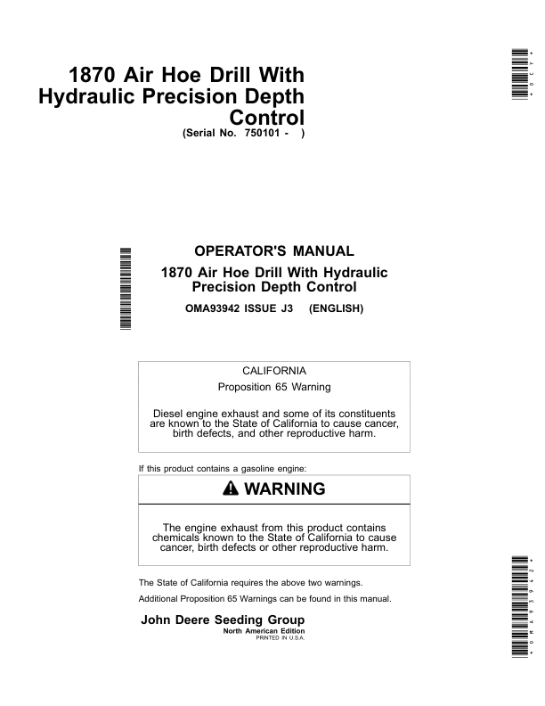 John Deere 1870 Air Hoe Drill North America (750101-760100) Operator’s Manual (OMA93942) Workshop Guide