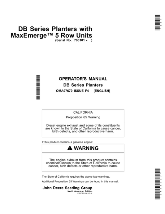 John Deere Components for Deere/Bauer Planters Worldwide Edition (760101-765100) Operator’s Manual (OMA97679) Workshop Guide