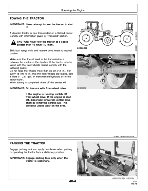 John Deere Tractors SE 6100, SE 6200, SE 6300, SE 6400 Operator’s Manual (OMAL113183) Workshop Guide