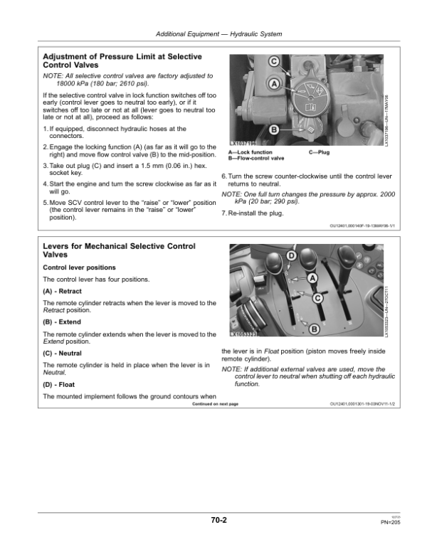 John Deere 7130, 7230, 7330, 7430 & 7530 Premium Tractors (North American) Operator’s Manual (OMAL171429) Workshop Guide
