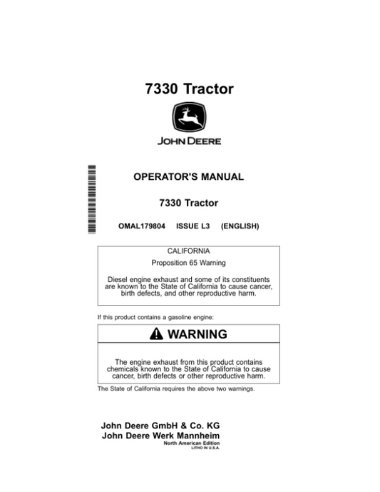 John Deere 7330 Tractor (North American) Operator’s Manual (OMAL179804) Workshop Guide