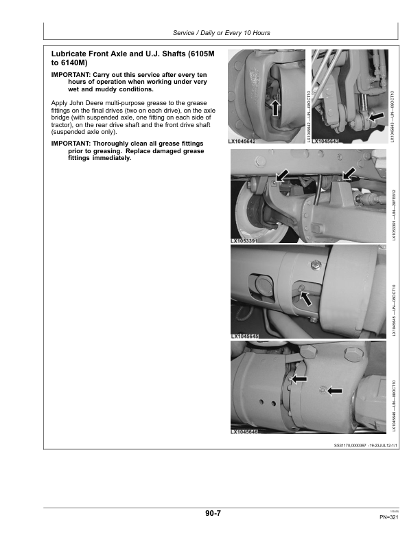 John Deere 6105M, 6115M, 6125M, 6130M, & 6140M Tractors (European/Export Edition) Operator’s Manual (OMAL213150) Workshop Guide