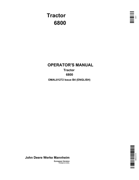 John Deere 6800 Tractor Operator’s Manual (OMAL81272) Workshop Guide