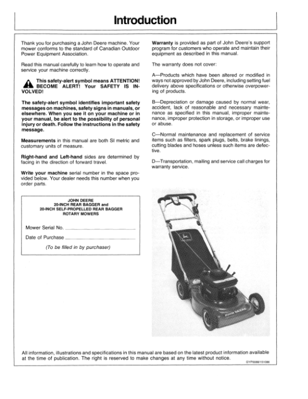 John Deere 20 Inch Walk-Behind Rotary Mowers Operator’s Manual (OMAM200006) Workshop Guide