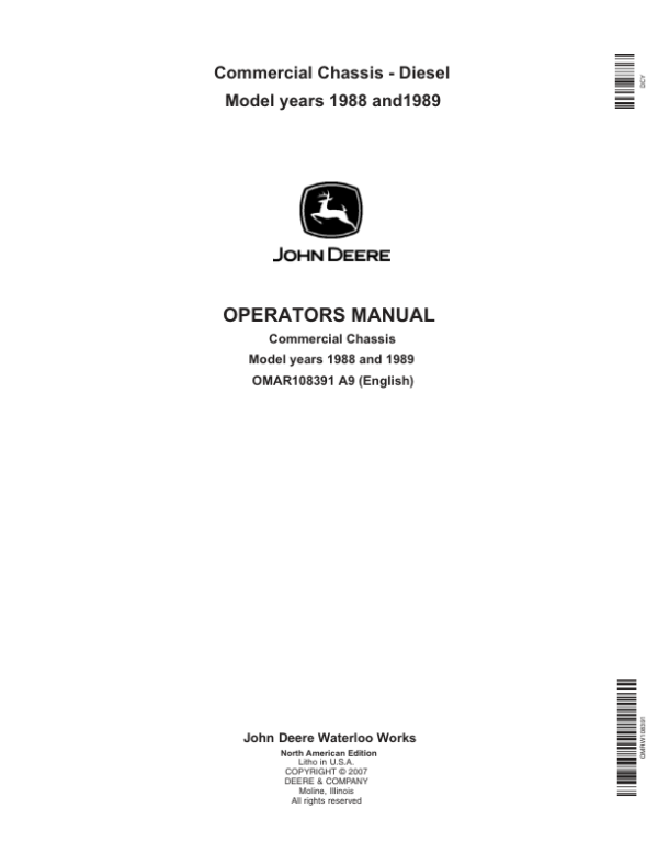 John Deere 10, 12, 14, 16, 18 Top Run Commercial Chassis – Diesel Operator’s Manual (OMAR108391) Workshop Guide