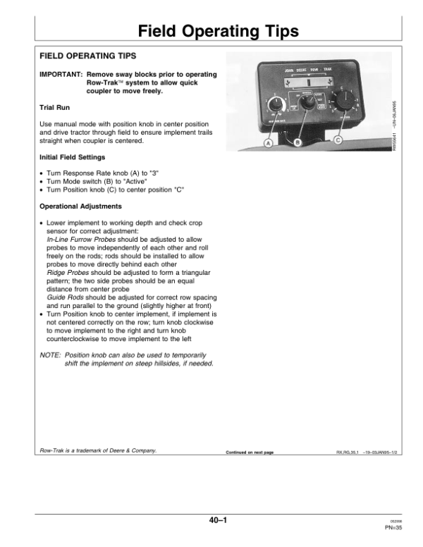 John Deere Row-Trak Guidance System Operator’s Manual (OMAR115001) Workshop Guide