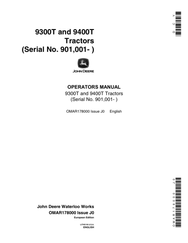 John Deere 9300T, 9400T Tractors Operator’s Manual (OMAR178000) Workshop Guide