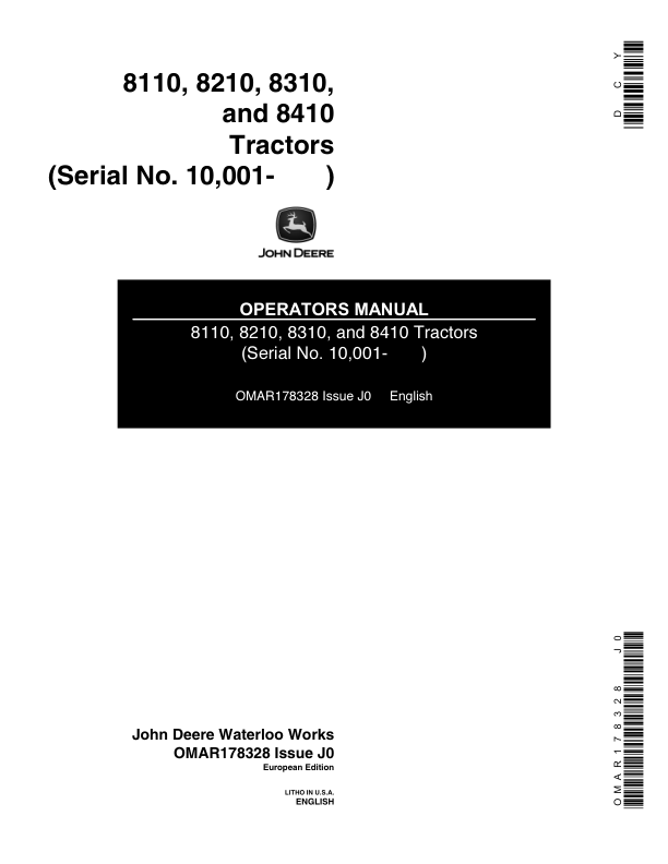John Deere 8110, 8210, 8310, 8410 Tractors Operator’s Manual (OMAR178328) Workshop Guide
