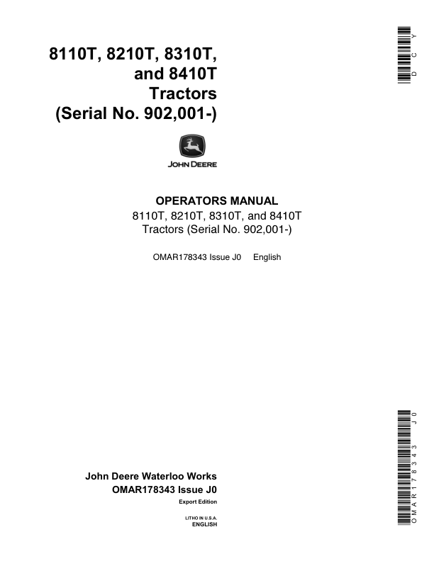 John Deere 811T, 8210T, 8310T, 8410T Tractors Operator’s Manual (OMAR178343) Workshop Guide