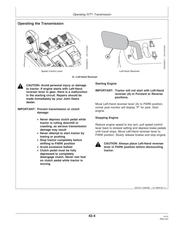 John Deere 7720, 7820, 7920 Tractors Operator’s Manual (OMAR188670) Workshop Guide