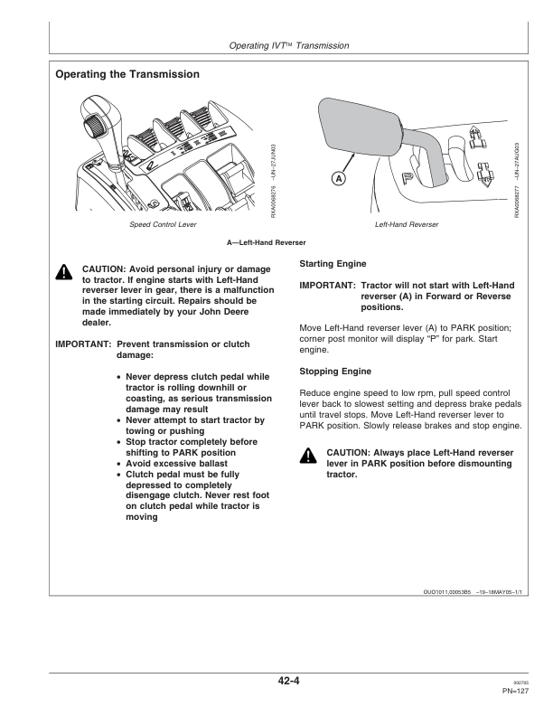 John Deere 7720, 7820, 7920 Tractors Operator’s Manual (OMAR188670) Workshop Guide