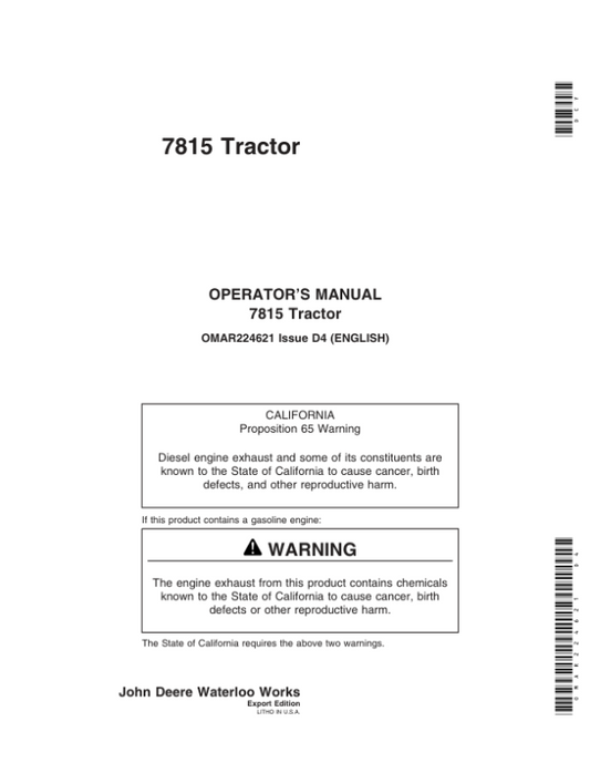 John Deere 7815 Tractor Operator’s Manual (OMAR224621) Workshop Guide