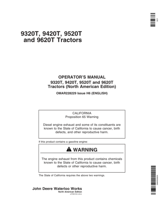 John Deere 9320T, 9420T, 9520T, 9620T Tractors Operator’s Manual (OMAR228229) Workshop Guide