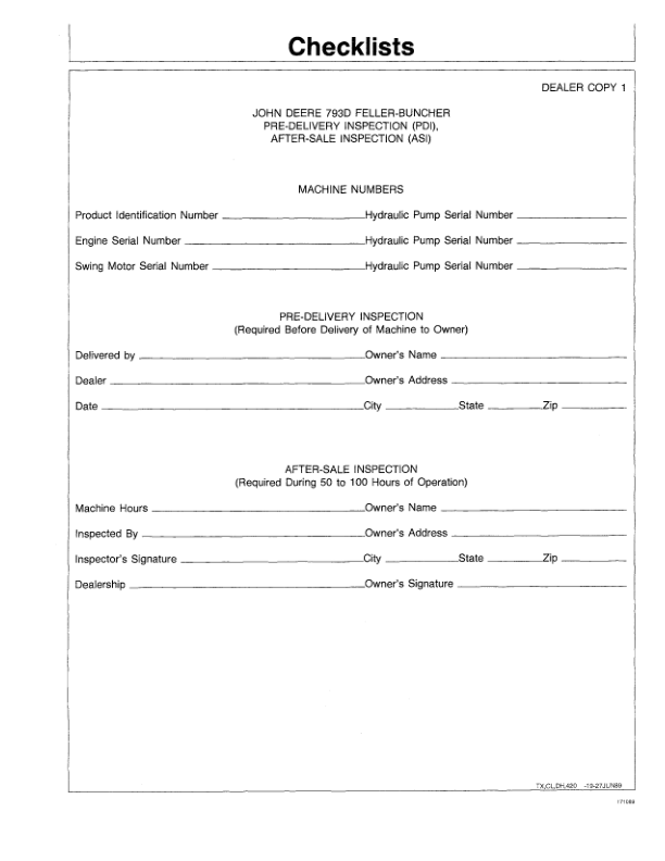 John Deere 793D Tracked Feller Bunchers Operator’s Manuals (OMAT108835) Workshop Guide