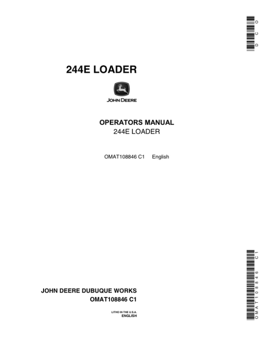John Deere 244E Loaders Operator’s Manuals (OMAT108846) Workshop Guide