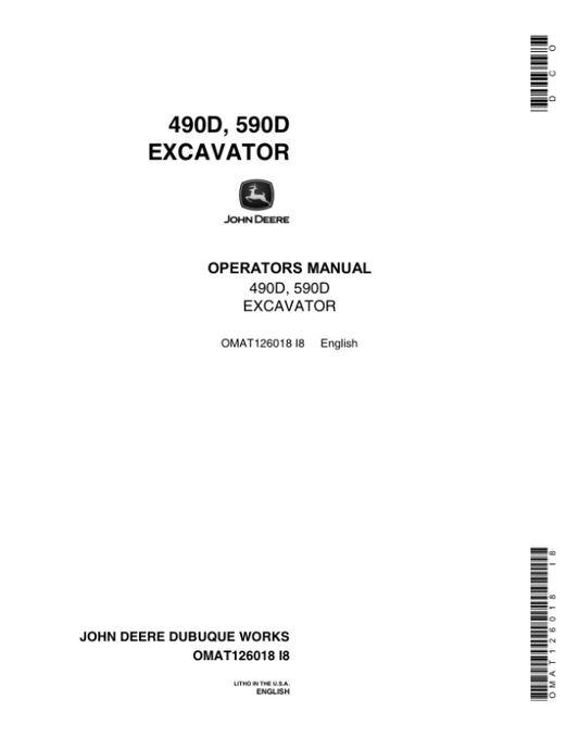 John Deere 490D, 590D Excavators Operator’s Manuals (OMAT126018) Workshop Guide
