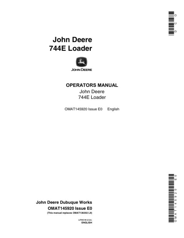 John Deere 744E Loaders Operator’s Manuals (OMAT145920) Workshop Guide