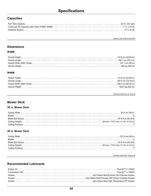 John Deere W36M, W48M Commercial Walk Behind Mower (010001-) (North American) Operator’s Manual (OMAUC11275E) Workshop Guide