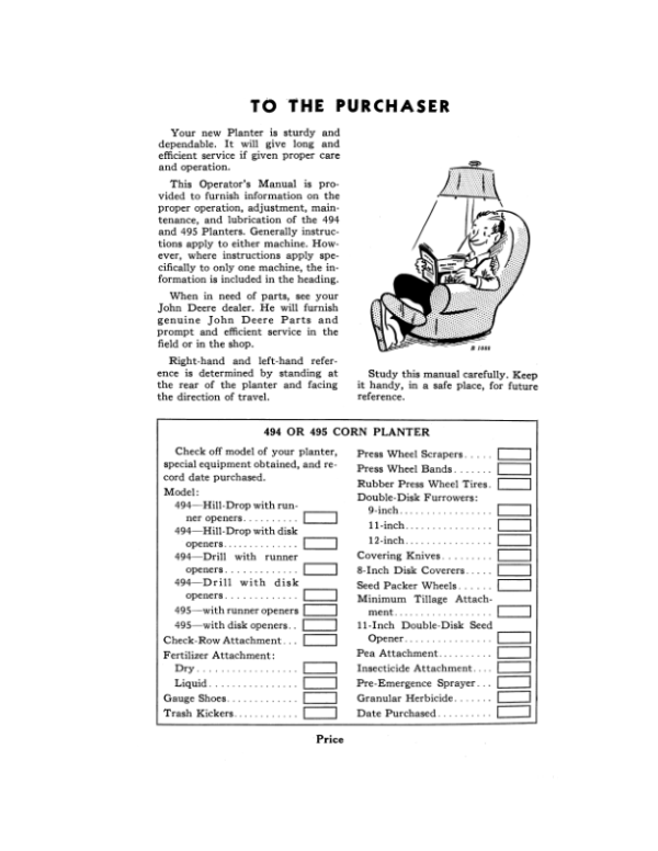 John Deere 494, 495 Corn Planters Operator’s Manual (OMB25002B) Workshop Guide