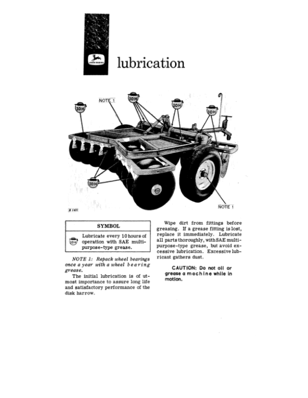 John Deere RWA Disk Harrow Operator’s Manual (OMB25024) Workshop Guide