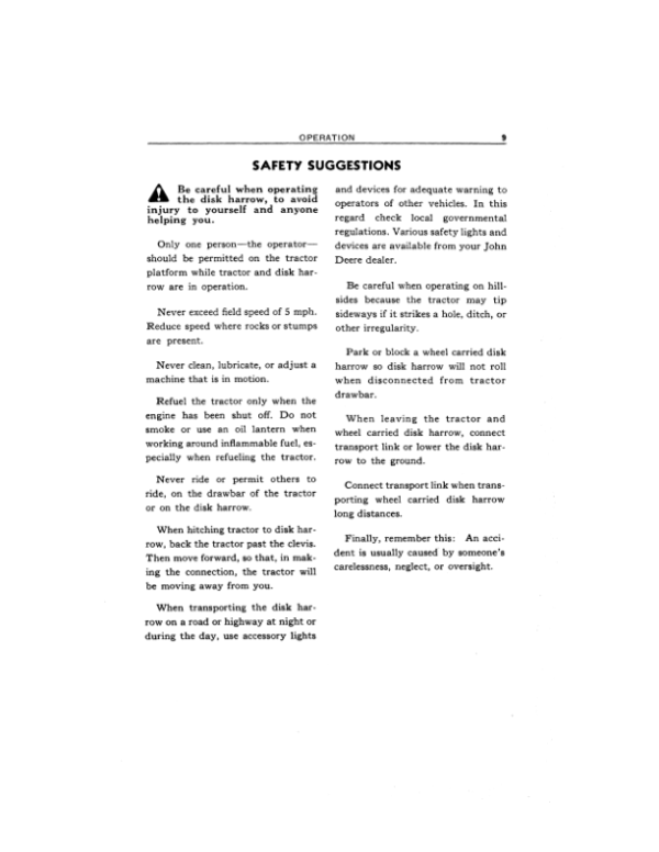 John Deere KBA Disk Harrow Operator’s Manual (OMB25040) Workshop Guide