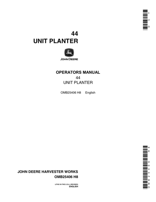 John Deere 44 Unit Planter Operator’s Manual (OMB25406) Workshop Guide