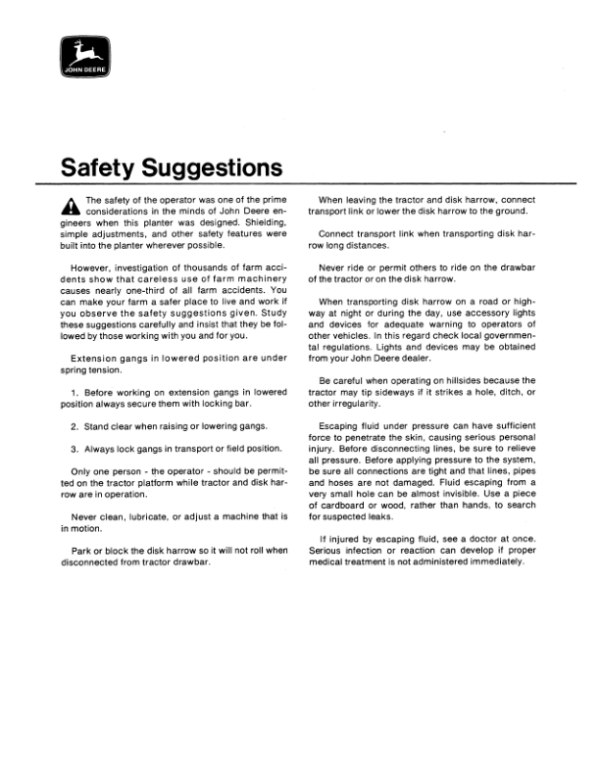 John Deere BWF Disk Harrow Operator’s Manual (OMB25475) Workshop Guide