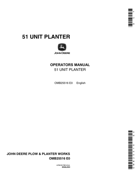 John Deere 51 Unit Planter Operator’s Manual (OMB25516) Workshop Guide