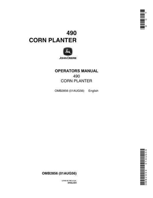 John Deere 490 Corn Planter Operator’s Manual (OMB2856) Workshop Guide