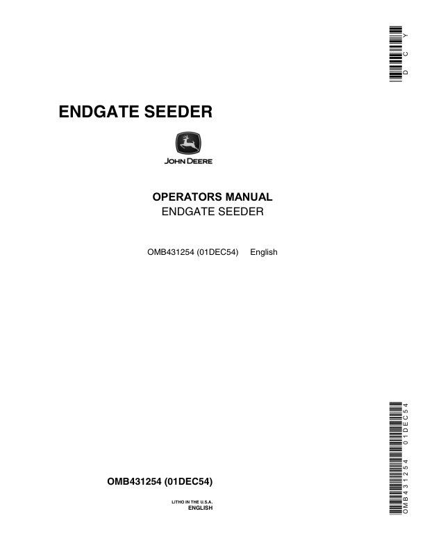 John Deere Endgate Seeder (Includes Parts List) Operator’s Manual (OMB431254) Workshop Guide