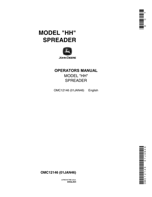 John Deere Model ‘HH’ Spreader Operator’s Manual (OMC12146) Workshop Guide